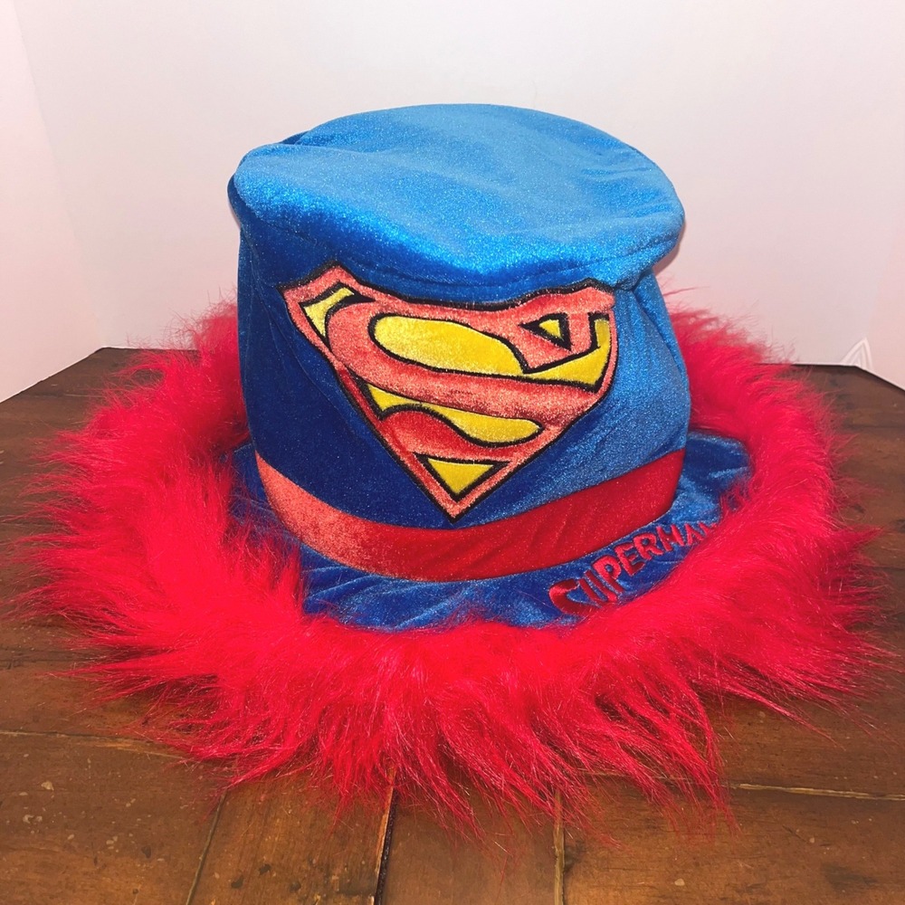 Six Flags Superman Top Hat Blue Red Unisex OSFM Faux Fur Costume